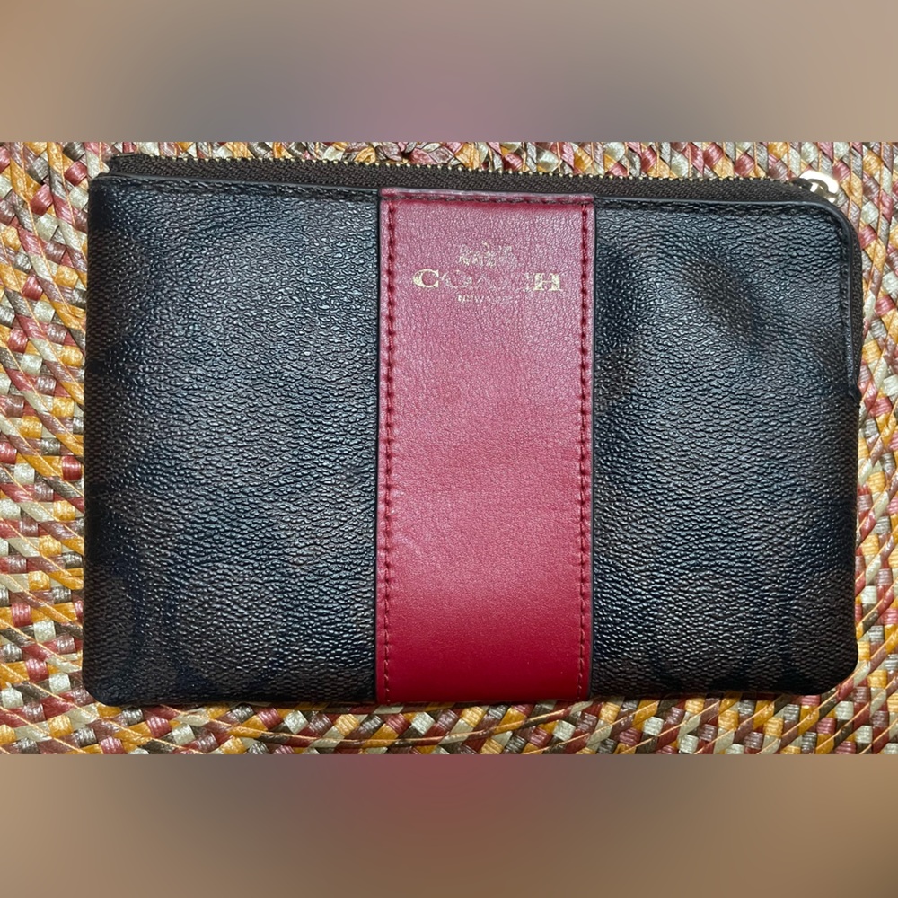 Coach Brown and Red Wristlet